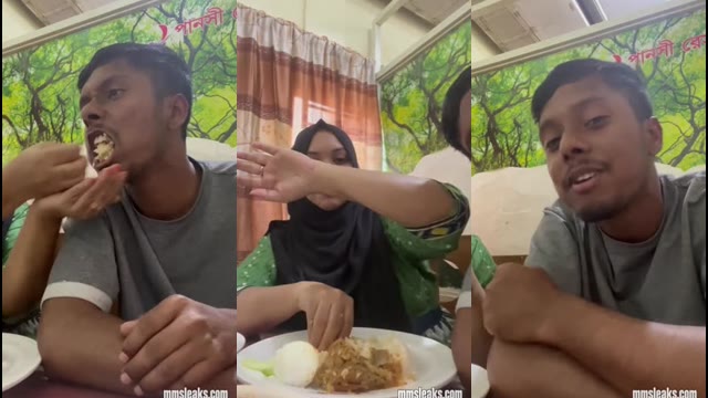 Hijabi Girlfriend Feeding Her Lover at a Restaurant